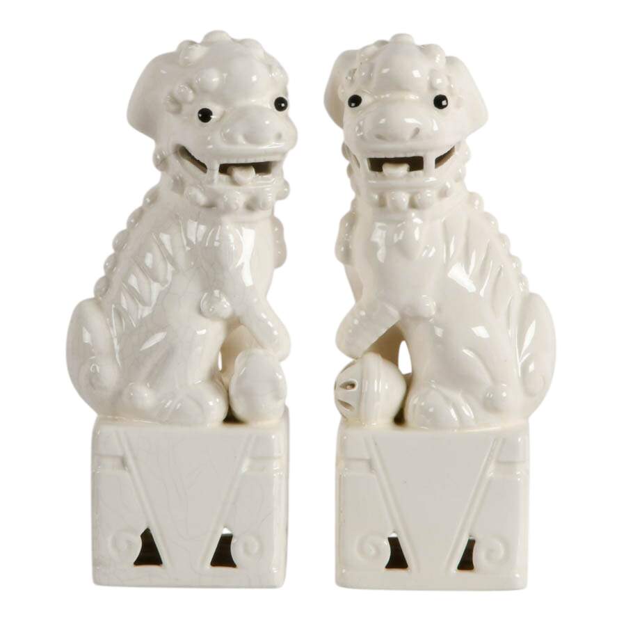 Pair of Chinese White Ceramic Imperial Lions-1