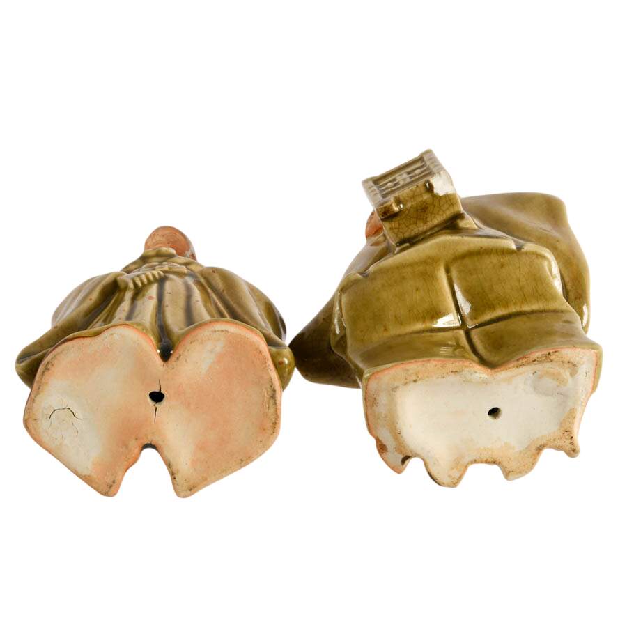 Pair of Celadon Glaze Japanese Kutani Monk Figures-10
