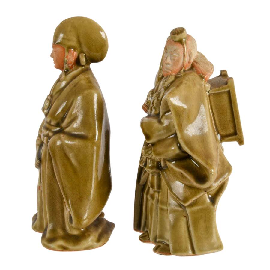 Pair of Celadon Glaze Japanese Kutani Monk Figures-5