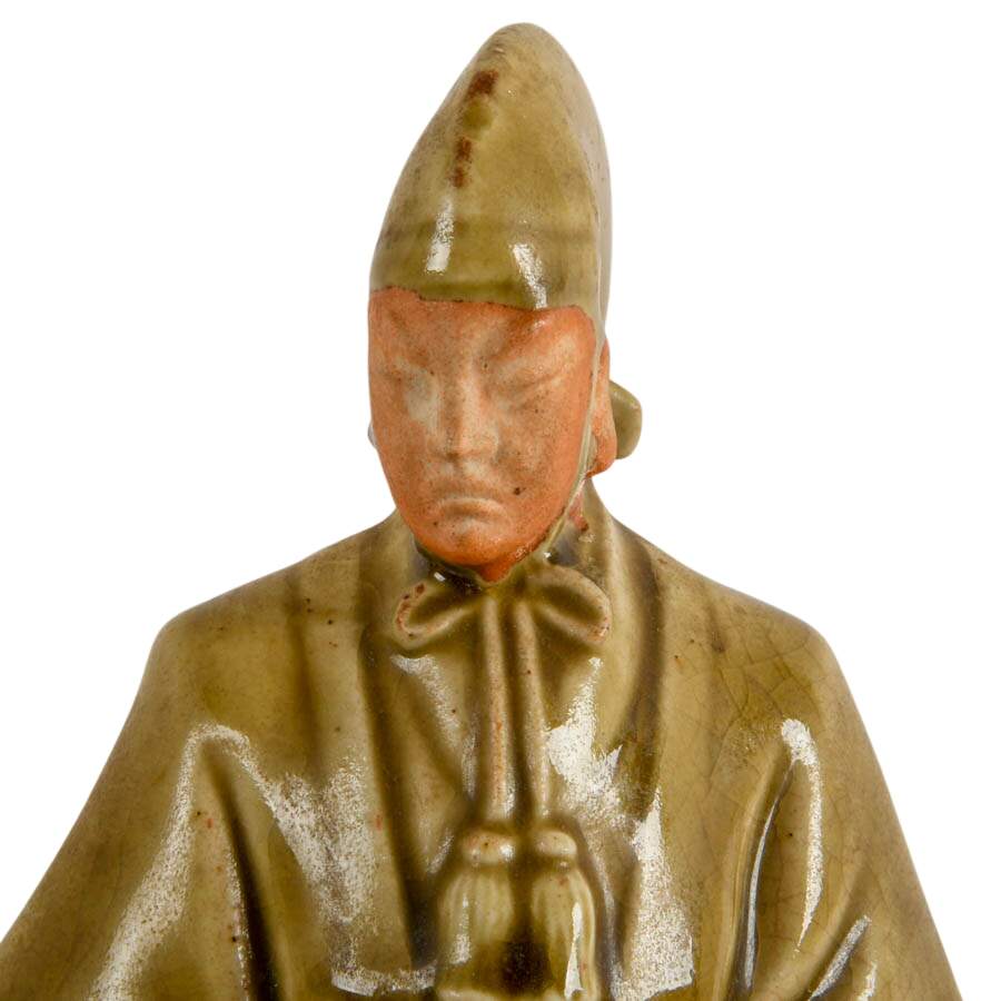 Pair of Celadon Glaze Japanese Kutani Monk Figures-4