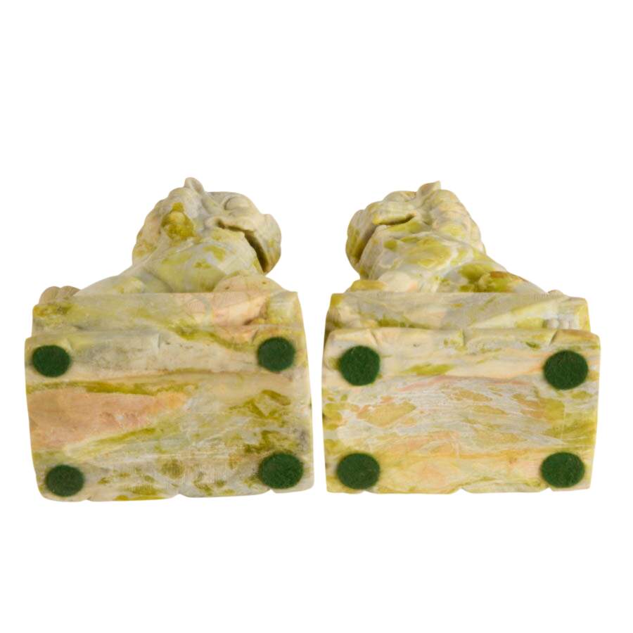 Pair of Carved Green Stone Chinese Guardian Lion Figures-9