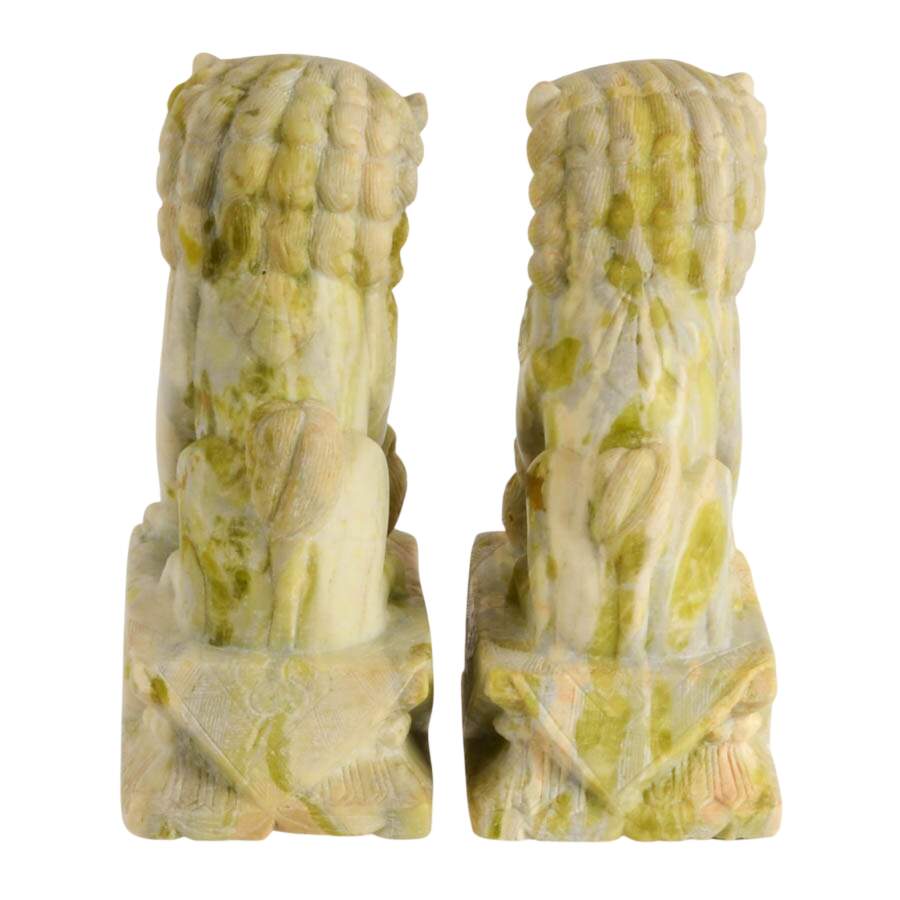 Pair of Carved Green Stone Chinese Guardian Lion Figures-5