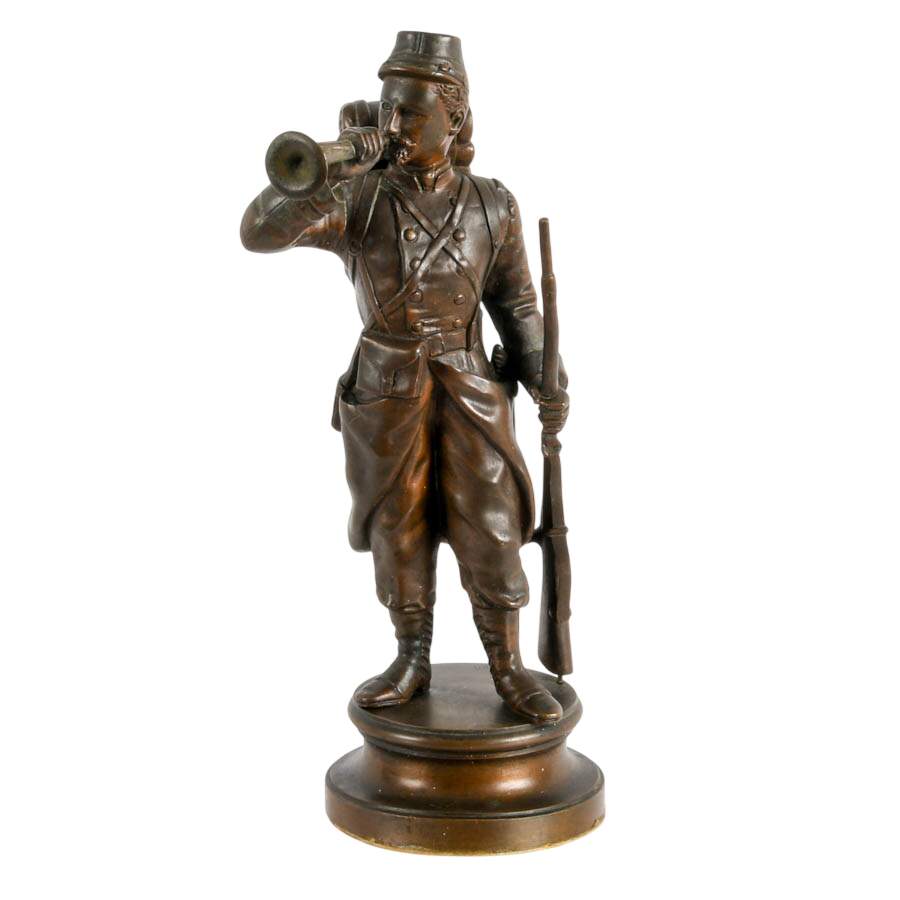 Signed Regzon Bronze "Le Clairon" Soldier In the Style of Charles Anfrie-1