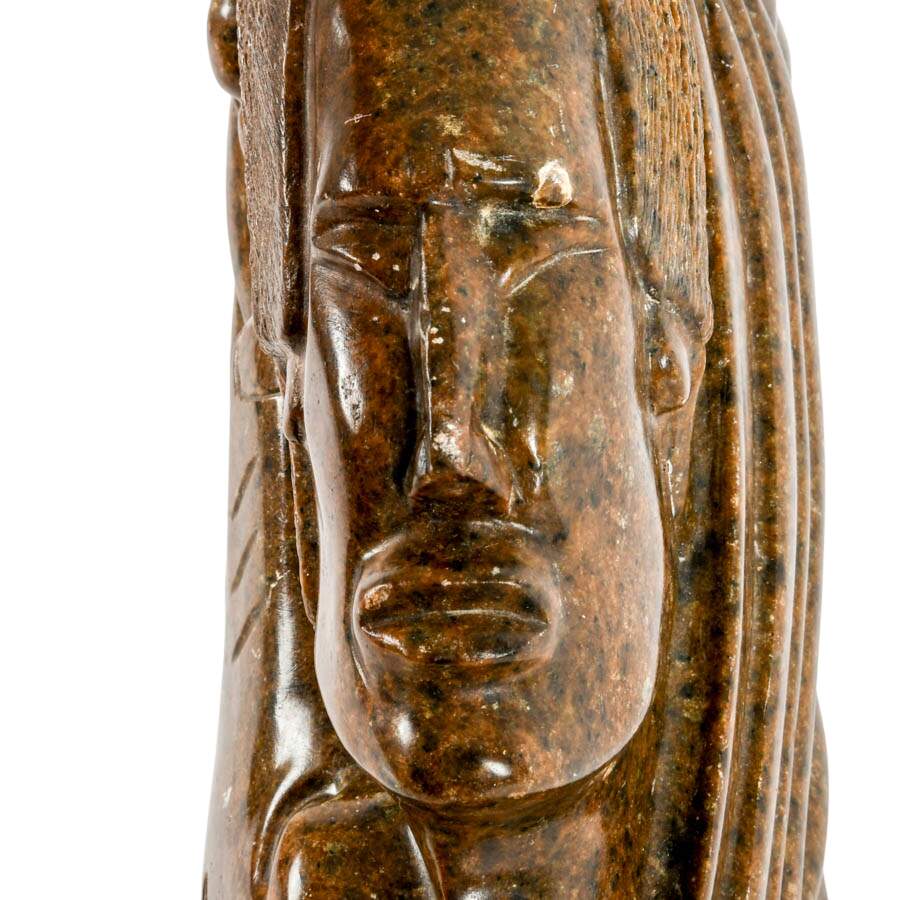 Signed Lorne Fineday Double-Faced Carved Marble Native Sculpture-7