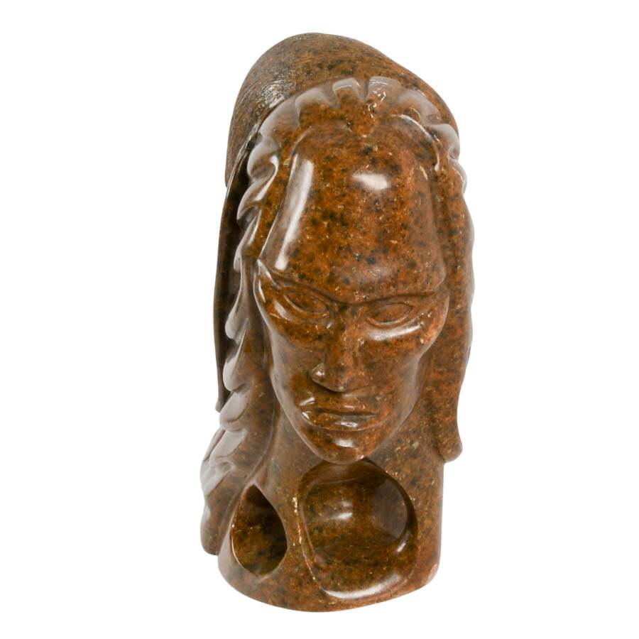 Signed Lorne Fineday Double-Faced Carved Marble Native Sculpture-5