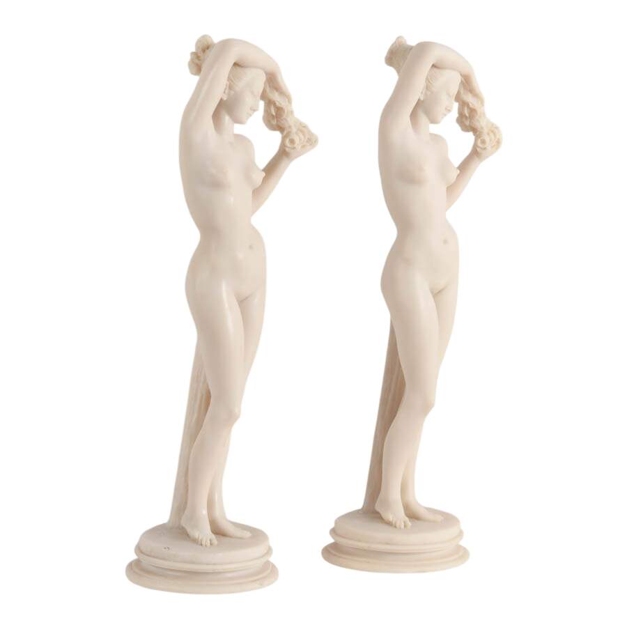 Pair of Alabaster Aphrodite Table Statues-4