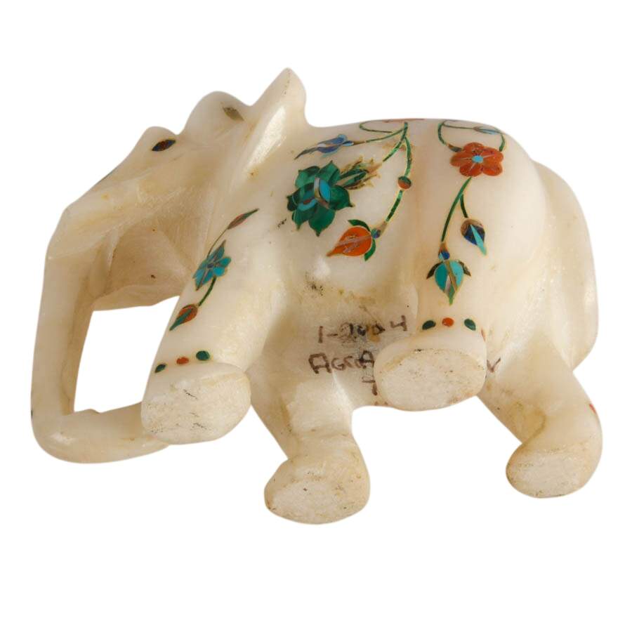 Signed Indian Stone Inlaid Elephant-9