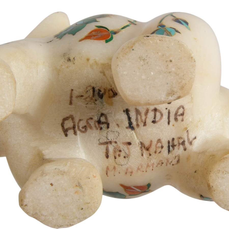 Signed Indian Stone Inlaid Elephant-8