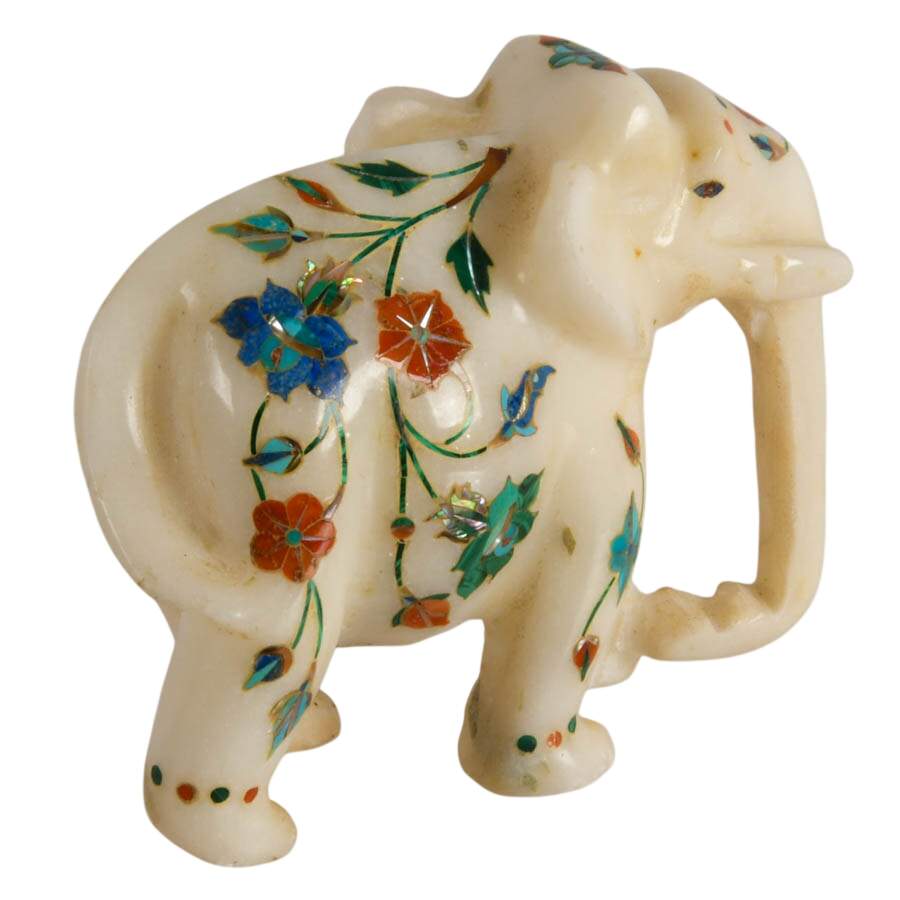 Signed Indian Stone Inlaid Elephant-4