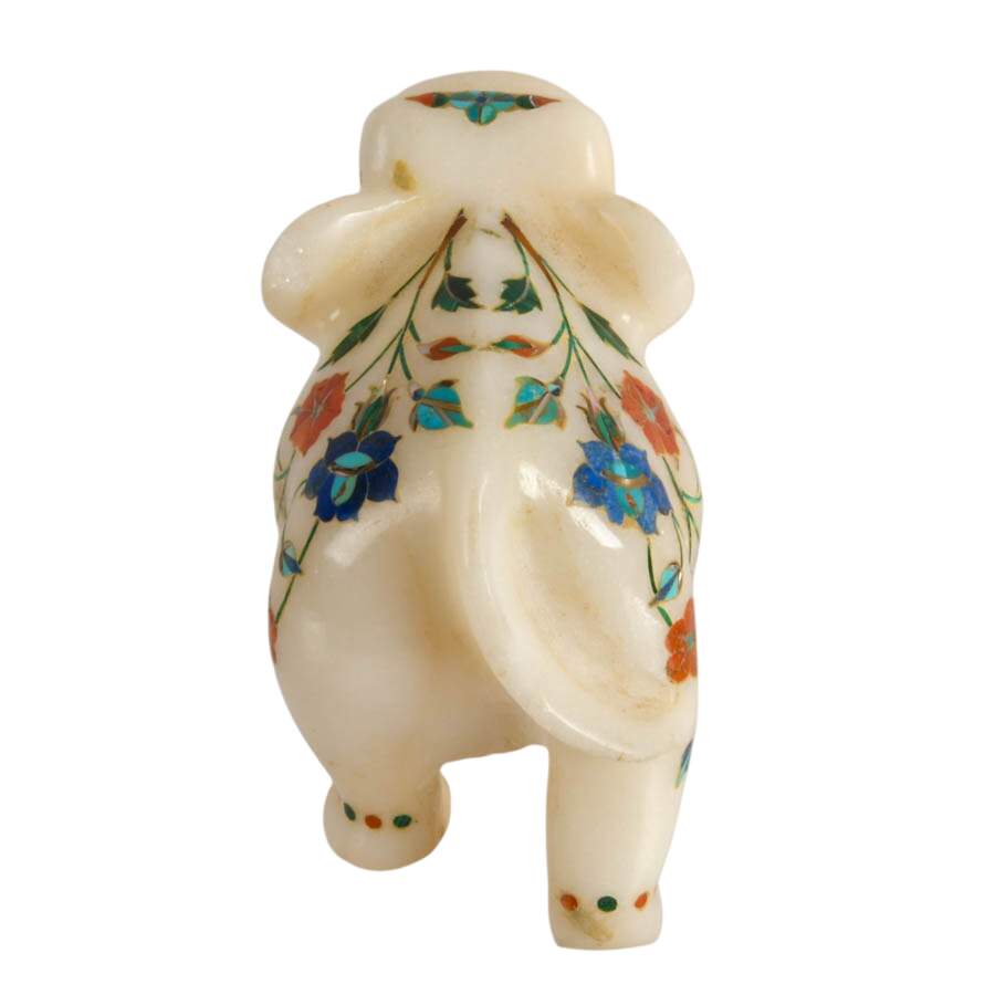 Signed Indian Stone Inlaid Elephant-3