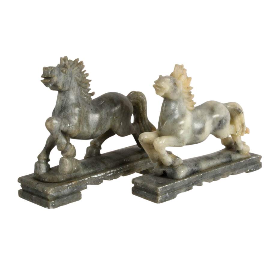 Pair of Carved Marble Horses-2