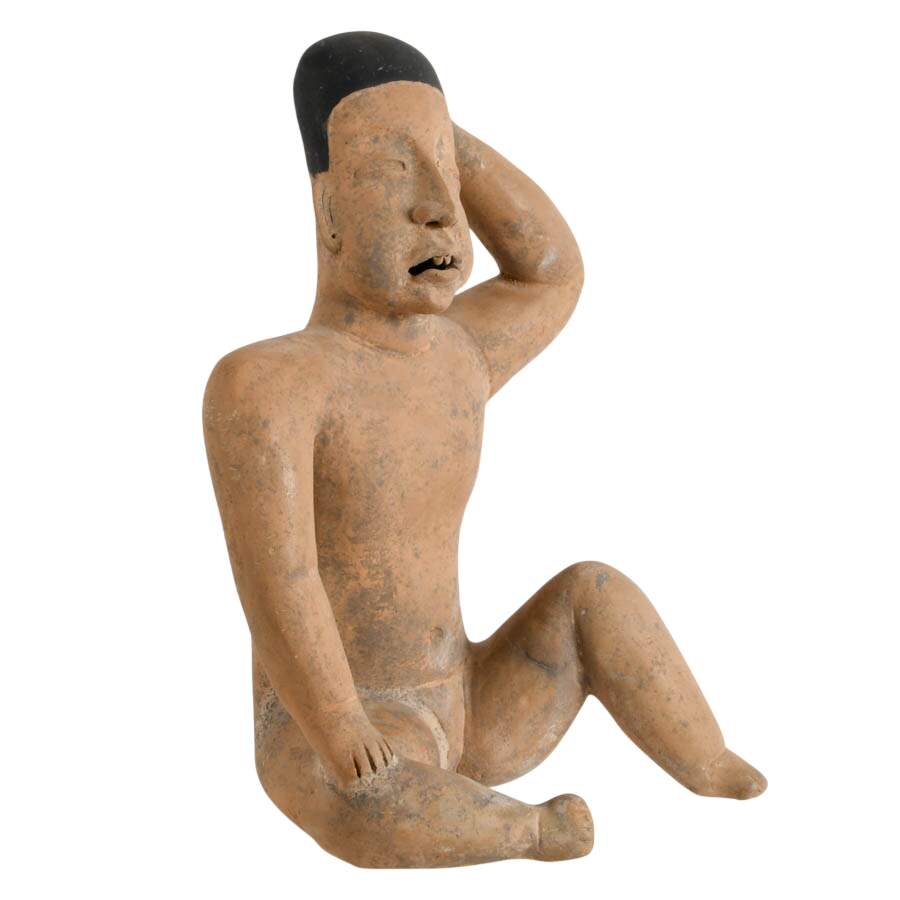 Olmec-Style Mexican Seated Pottery Figure-4