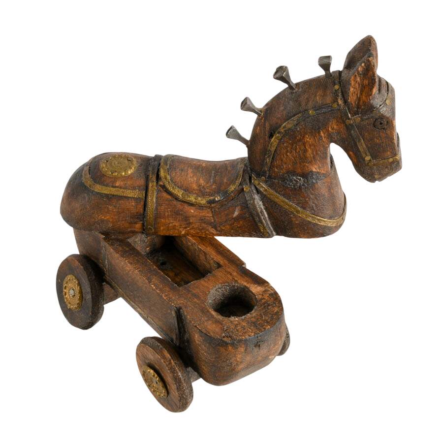 Antique Carved Rajasthani Horse on Wheels-9