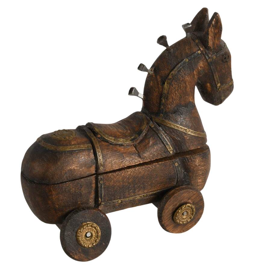 Antique Carved Rajasthani Horse on Wheels-6