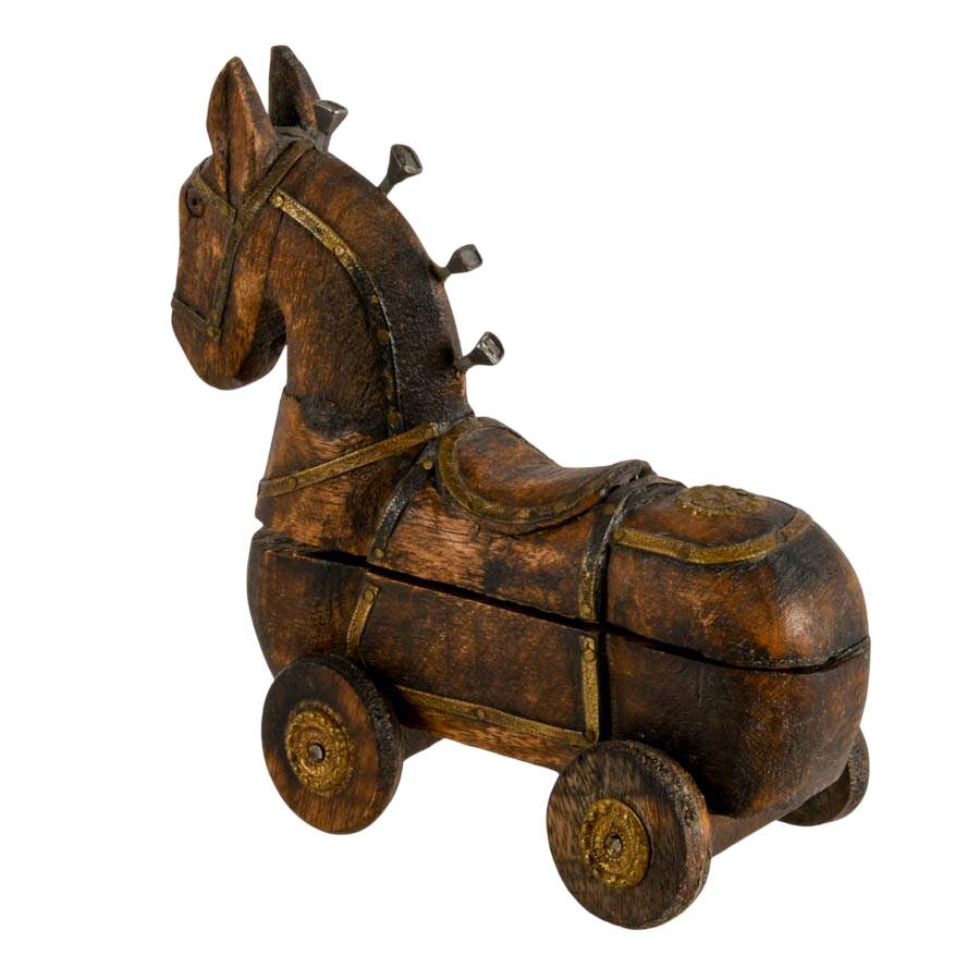 Antique Carved Rajasthani Horse on Wheels-4