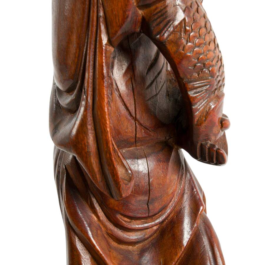 Chinese Wood Carving Fisherman Figurine-9