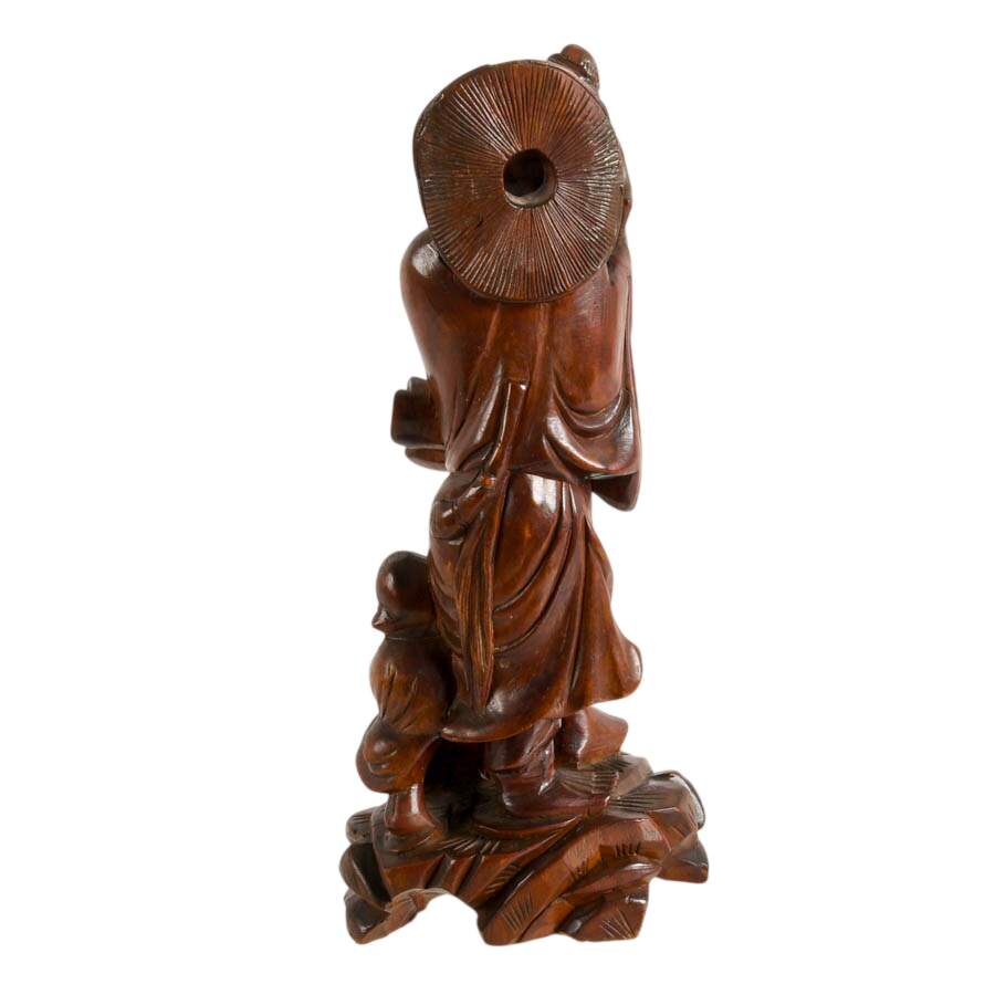 Chinese Wood Carving Fisherman Figurine-7