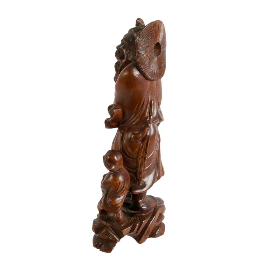 Chinese Wood Carving Fisherman Figurine-6