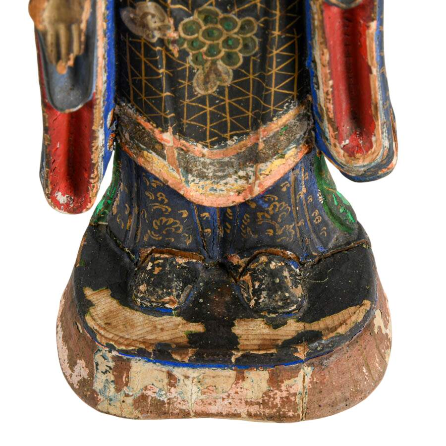 Pair of Antique Polychrome Wood Asian Figures-6