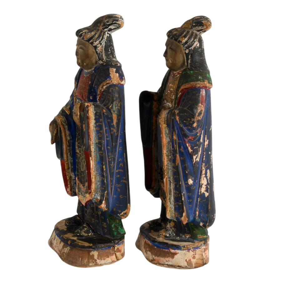 Pair of Antique Polychrome Wood Asian Figures-2