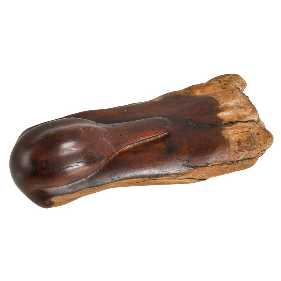Signed Redwood Driftwood Hand-Carved Minimalist Duck Sculpture-6