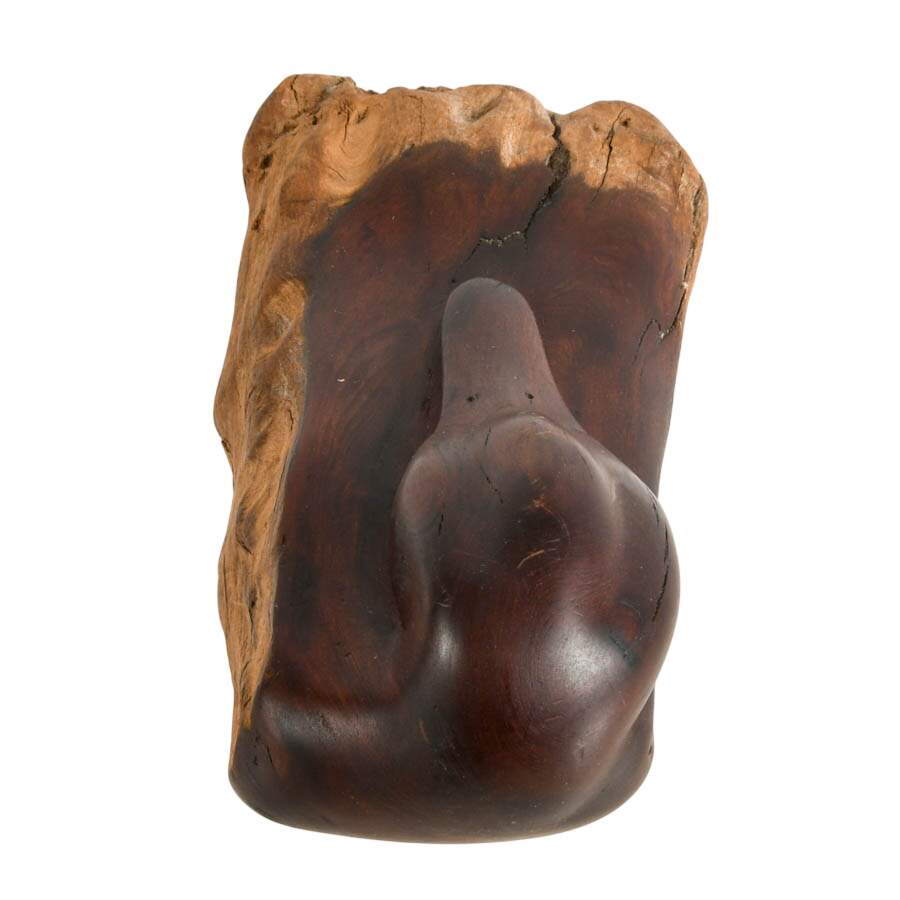 Signed Redwood Driftwood Hand-Carved Minimalist Duck Sculpture-5