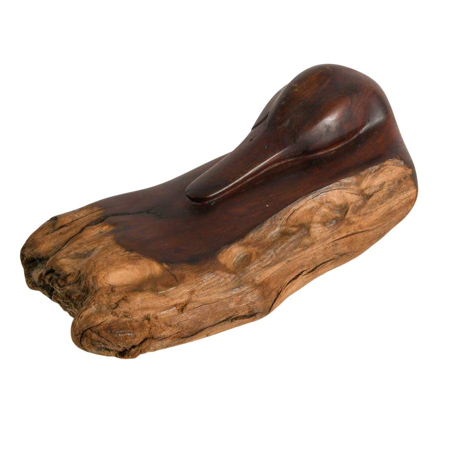 Signed Redwood Driftwood Hand-Carved Minimalist Duck Sculpture-3