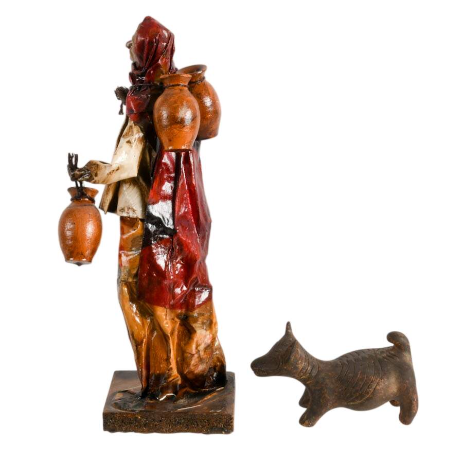 Pair of Mexican Folk Items: Papier-mâché Lady and Xoloitzcuintli Pottery-5