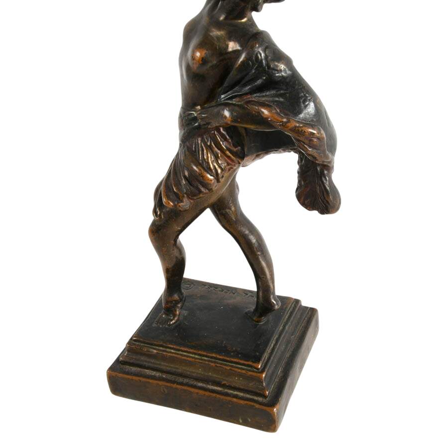 Pair of Signed Paul Herzel Bronze Spanish Tambourine Dancer Figures-3