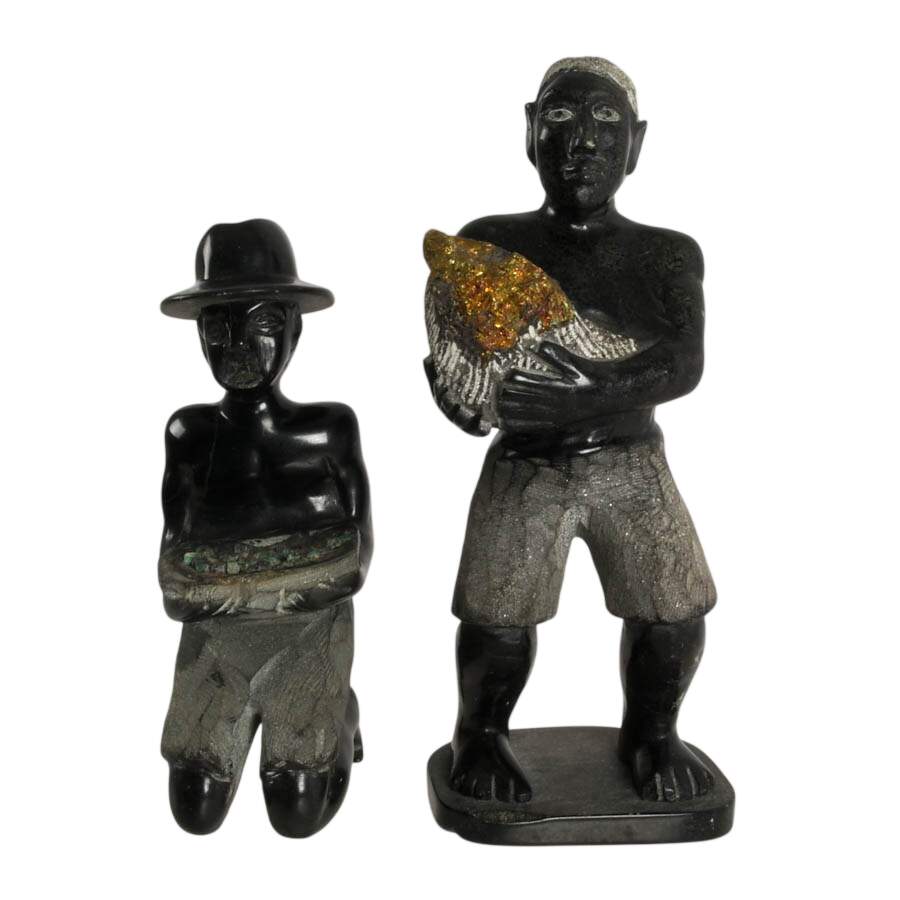 Pair of Carved Stone African Miners Figures-1