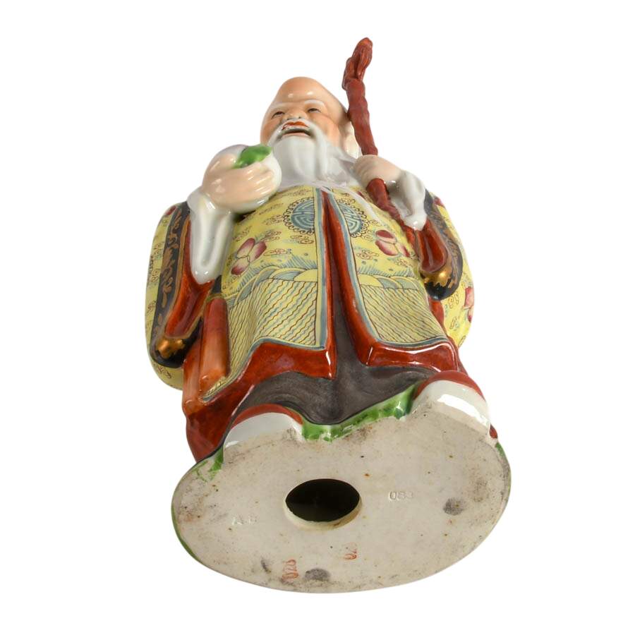 Signed Chinese Shou Xing Famille Rose Figurine-8