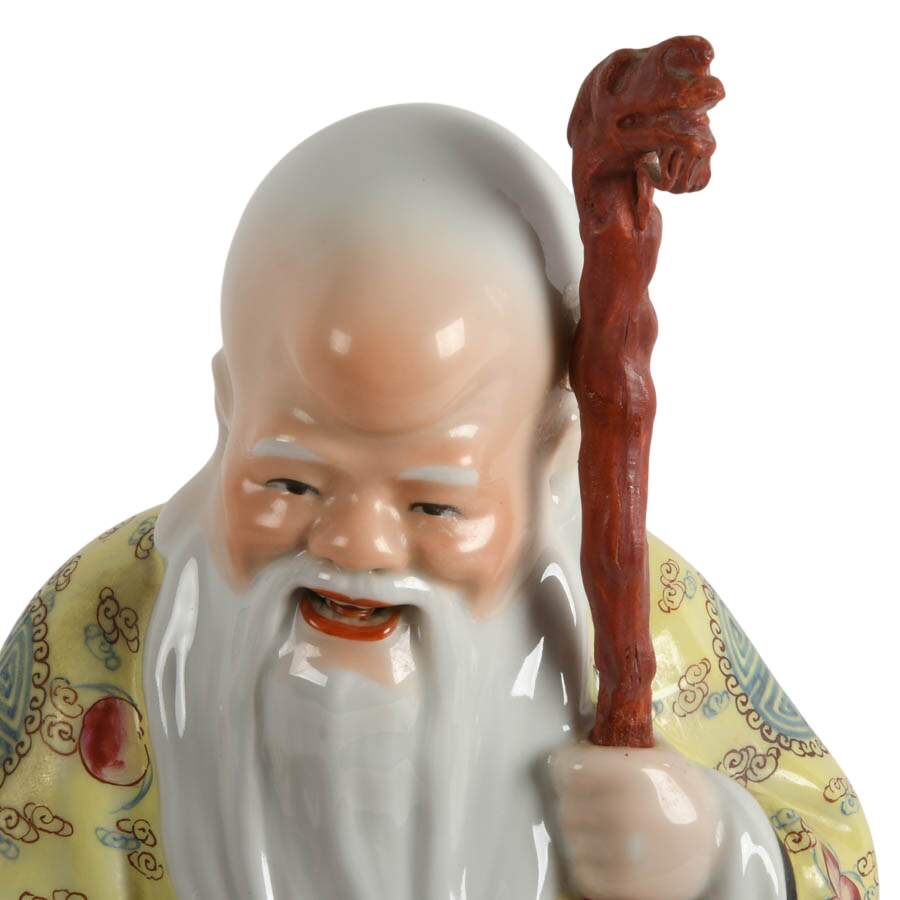 Signed Chinese Shou Xing Famille Rose Figurine-5