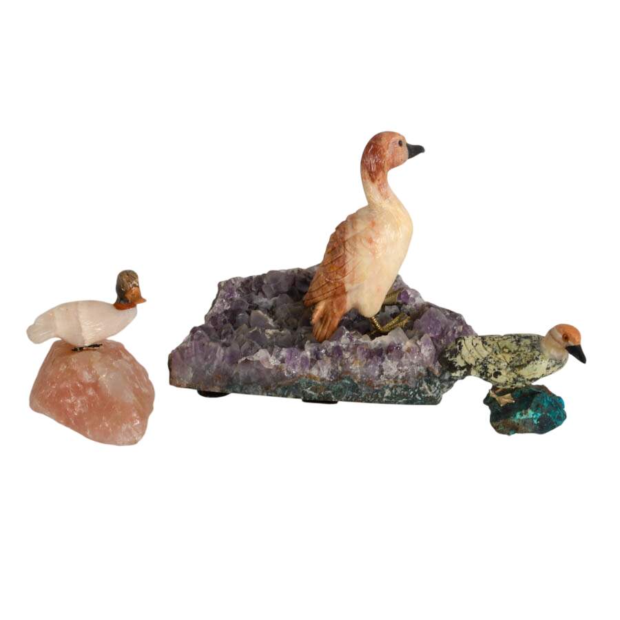 Flock of Three Carved Gemstone Ducks-5