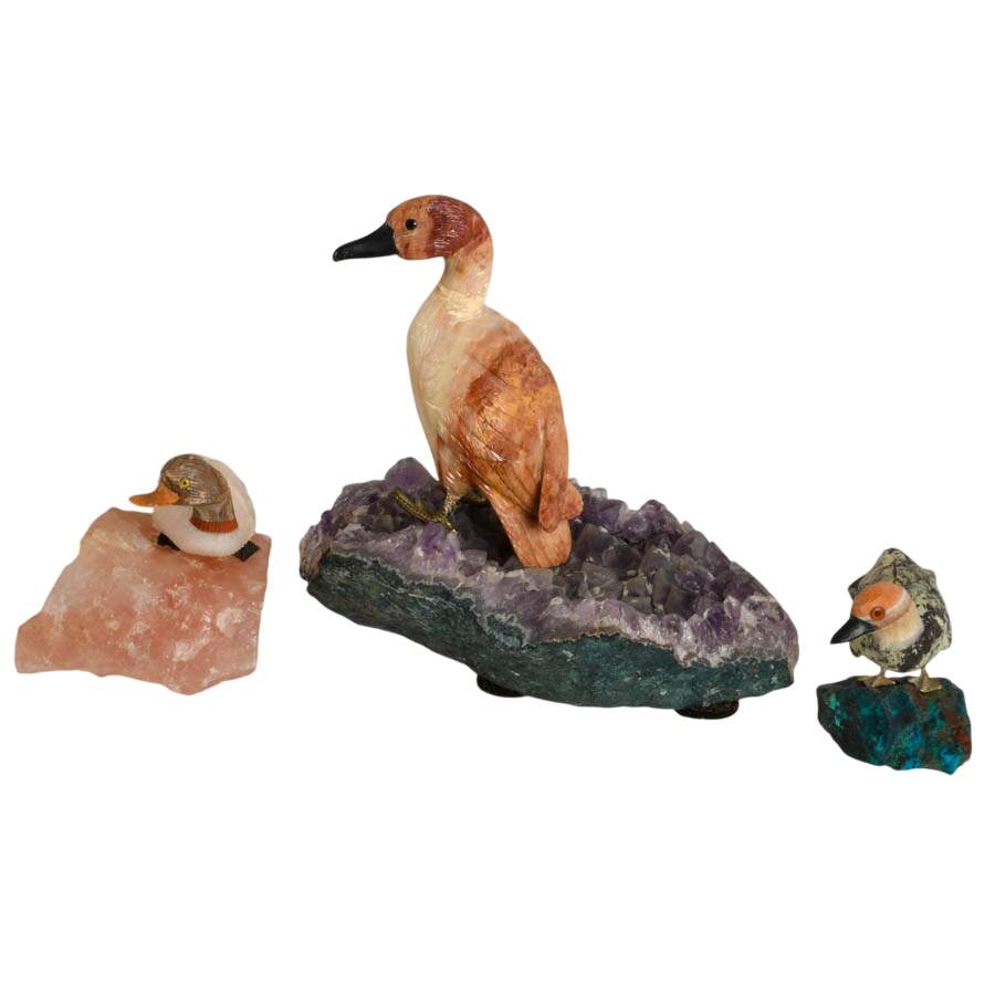 Flock of Three Carved Gemstone Ducks-4