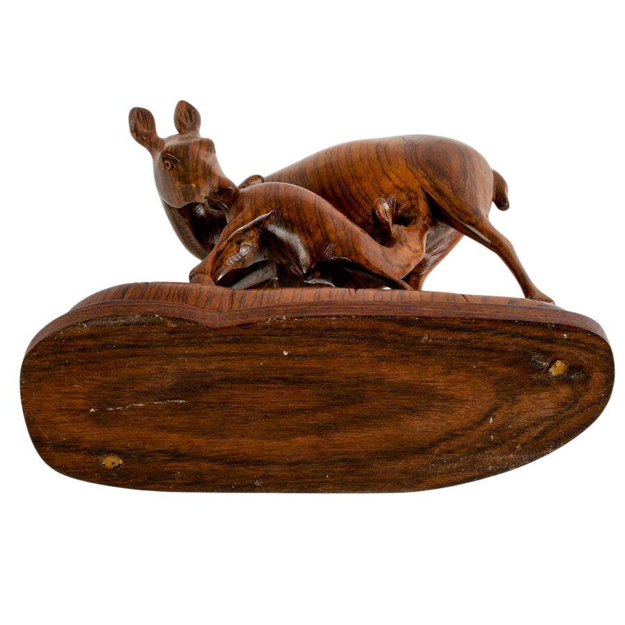 Mid-Century Carved Exotic Wood Mother and Fawn Deer Sculpture-8