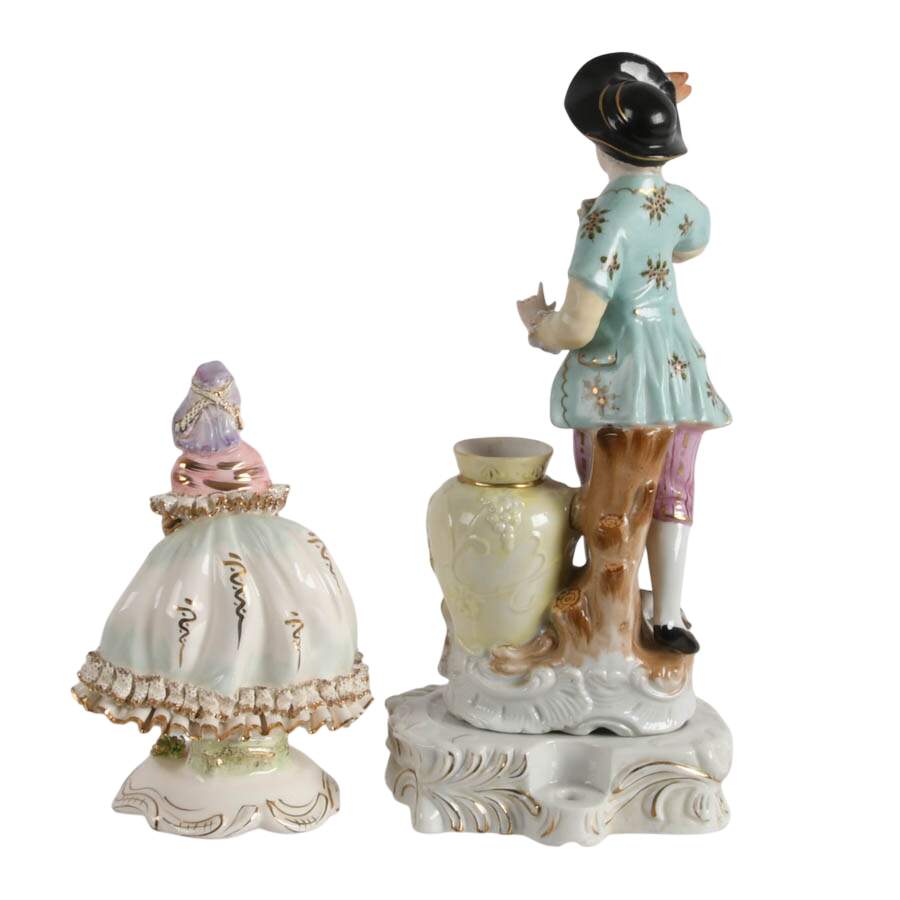 Pair of Vintage Hand-Painted Rococo-Style Japanese Porcelain Figures-3