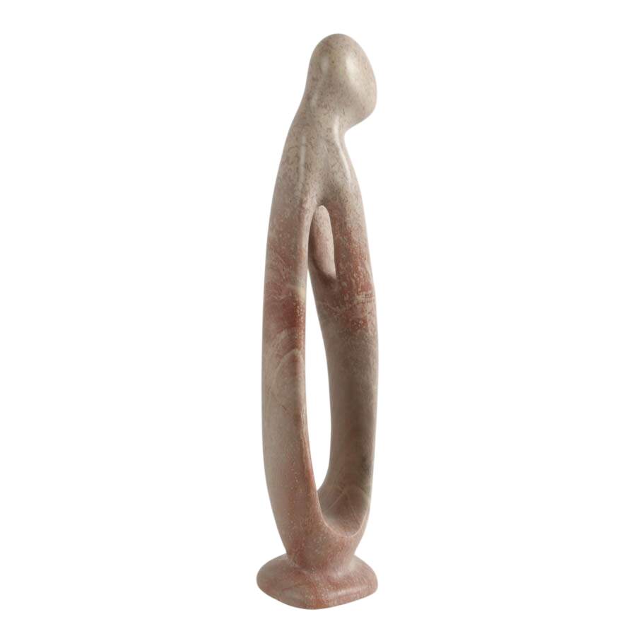 Hand-Carved Modernist-Style Pink Soapstone Family Statue-7