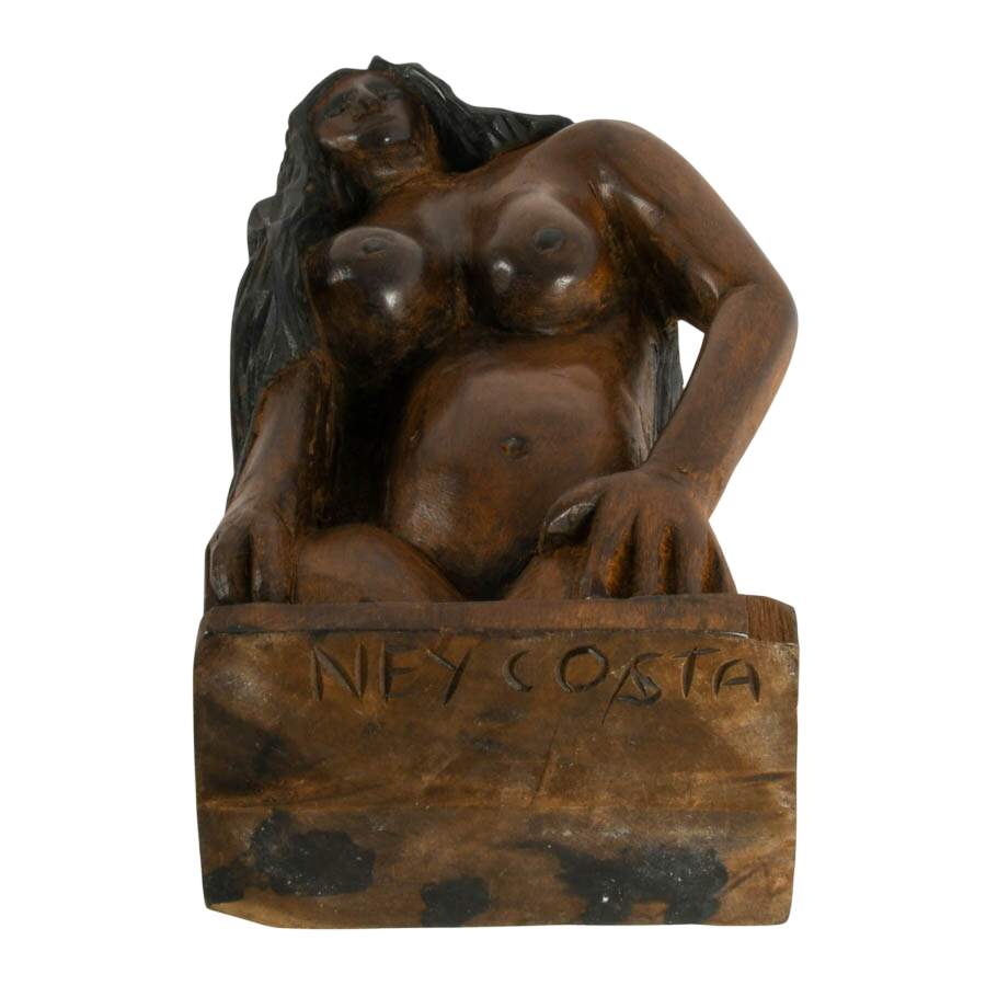 Hand-Carved Exotic Wood Southeast Asia Signed Nude Statue-7