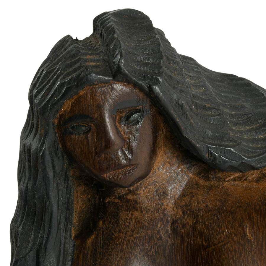 Hand-Carved Exotic Wood Southeast Asia Signed Nude Statue-2