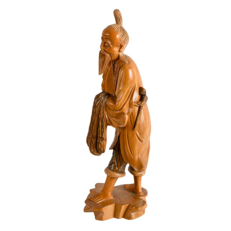 Hand-Carved Chinese Jiang Taigong Wooden Statue-6
