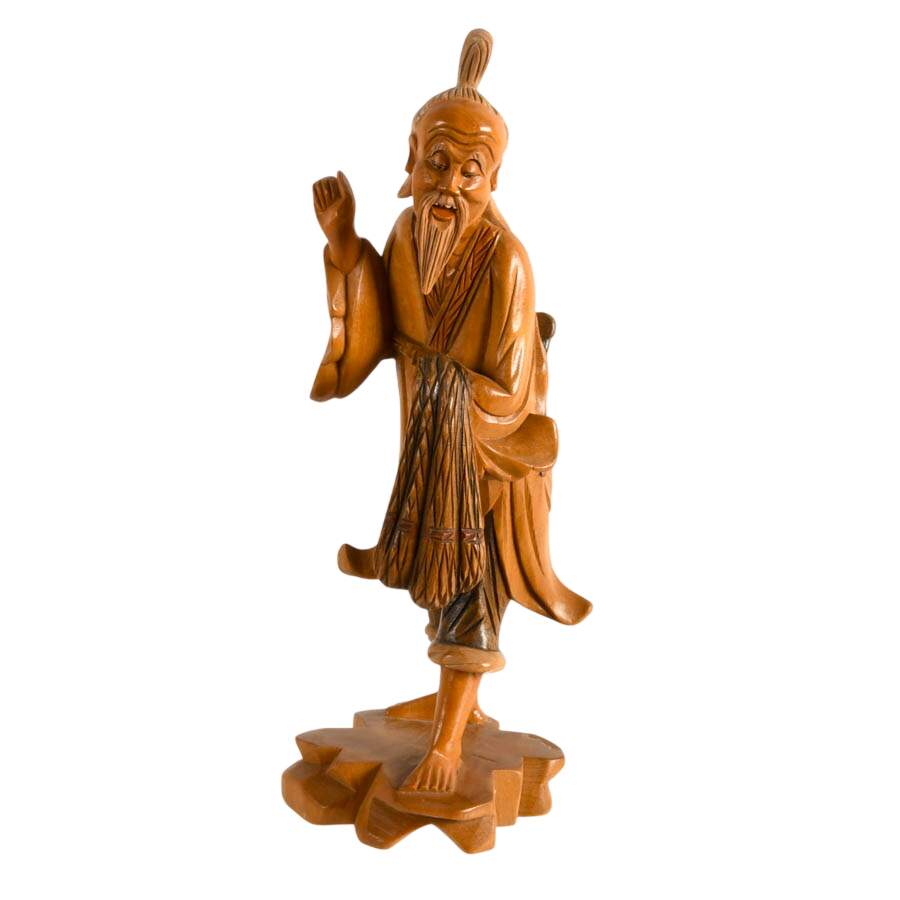 Hand-Carved Chinese Jiang Taigong Wooden Statue-1