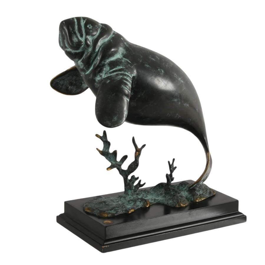 Brass and Wood Manatee Sculpture by San Pacific International-5