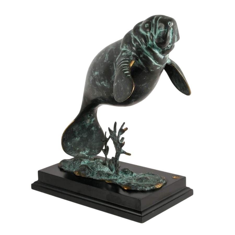 Brass and Wood Manatee Sculpture by San Pacific International-3