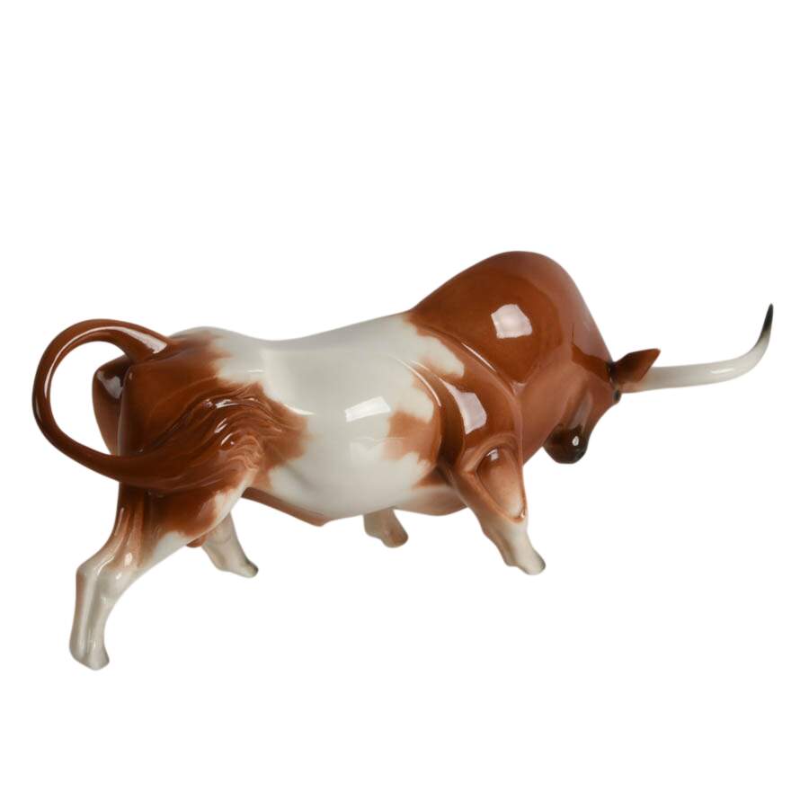 Mid-Century Algora Spanish Porcelain Bull Figurine-4