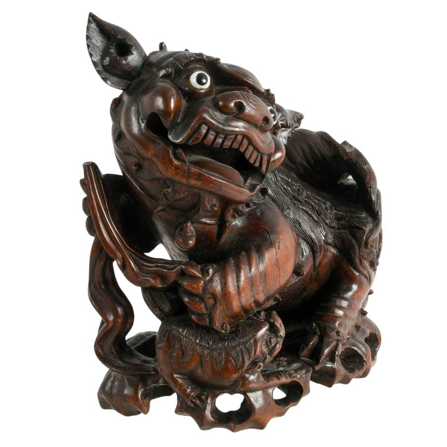 Hand-Carved Wooden Chinese Imperial Lion-4