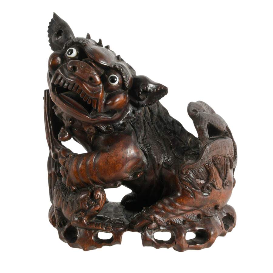 Hand-Carved Wooden Chinese Imperial Lion-1