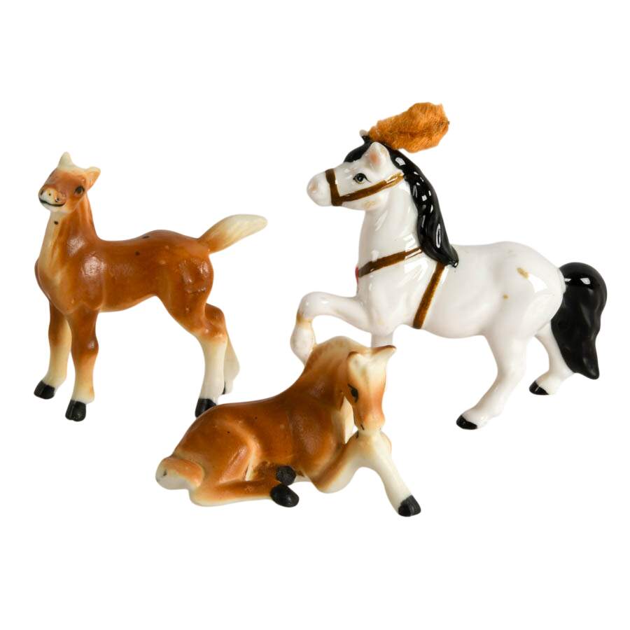 Trio of Miniature Horses Including Old Monrovia Hagen Renaker Circus Pony-2