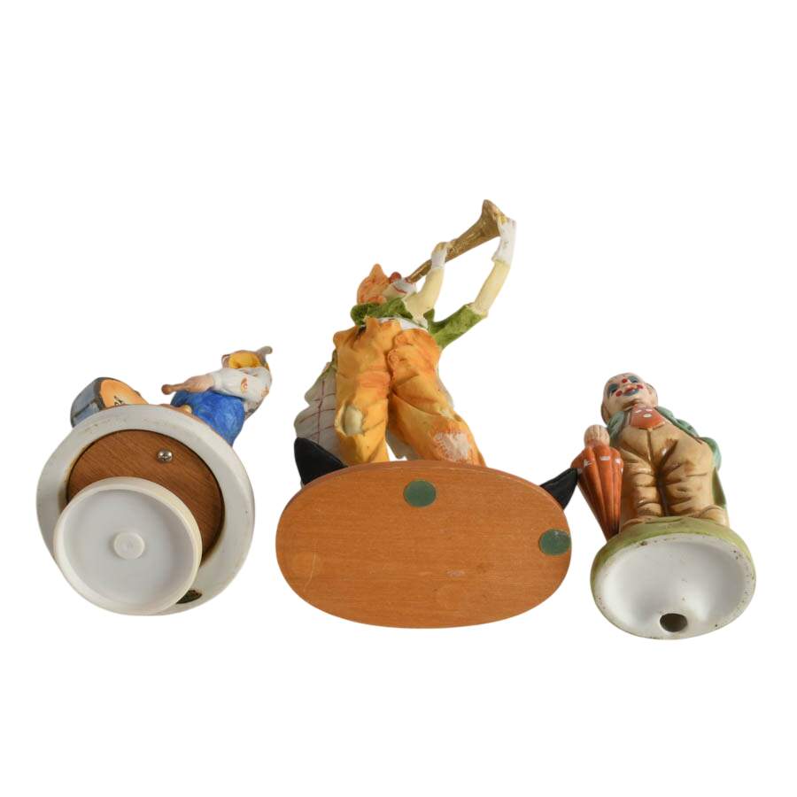 Trio of Bisque Clown Figurines Including Music Box-10
