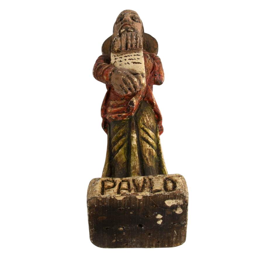 Antique Polychrome Painted Wooden Folk Figure of Saint Paul-8