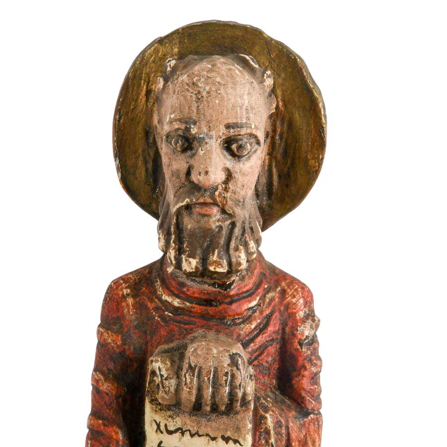 Antique Polychrome Painted Wooden Folk Figure of Saint Paul-2